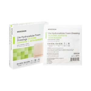 MCKESSON BRAND McKesson Lite Hydrocellular Foam Dressings w/ Border & Silicone Adhesive, 6 x 6" 4874