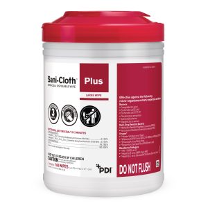PROFESSIONAL DISPOSABLES Sani-Cloth® Plus Germicidal Wipe Disinfectant Cleaner, Canister, 6 x 6¾ Inch Q89072