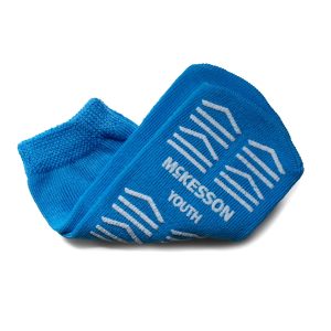MCKESSON BRAND McKesson Slipper Socks, Single Tread, Youth Size, Light Blue 16-Y-3849