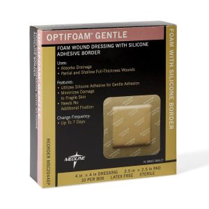 MEDLINE Optifoam® Gentle Adhesive with Border Silicone Foam Dressing, 4 x 4 Inch MSC2044EP
