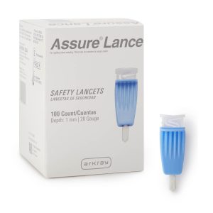 ARKRAY USA Assure® Safety Lancet, 28 Gauge, 1.0 mm Depth, Light Blue 980128