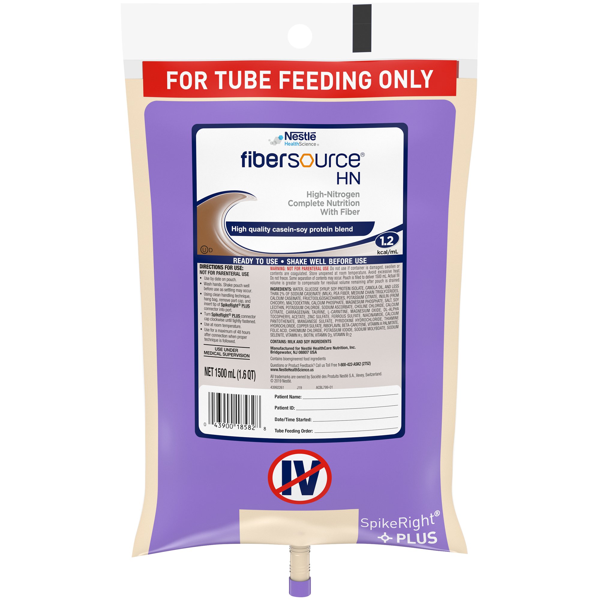 NESTLE HEALTHCARE NUTRITION Fibersource® HN Tube Feeding Formula, 1.6-quart bag 10043900185832