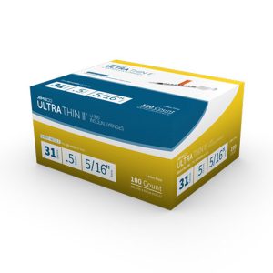 MHC MEDICAL Ultra-Thin II Standard Insulin 0.5 mL Syringe with Needle, 31 Gauge, 5/16 Inch 742